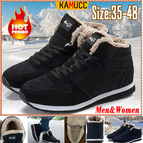 Women and Men Winter Snow Boots Plus Size 36-47 Warm Ankle Botas Hombre For Leather Winter Boots Shoes Men Plush Winter Sneakers ► Photo 1/6