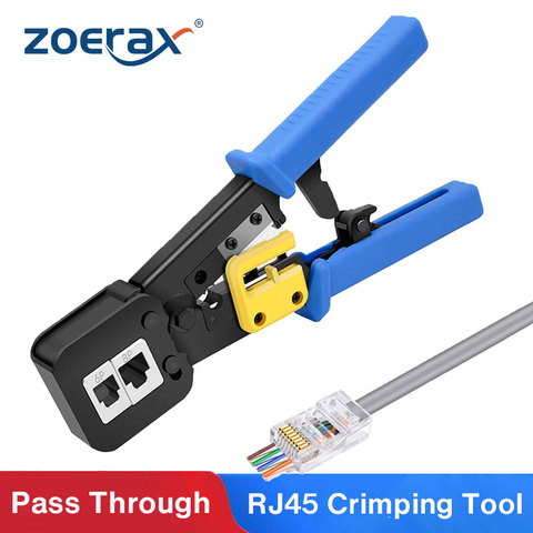 ZoeRax RJ45 Crimper for Pass-Through/EZ RJ11/RJ12/RJ45 connectors Cutter Stripper CAT5e/CAT6 Network Cable Wire Crimping Tool ► Photo 1/6