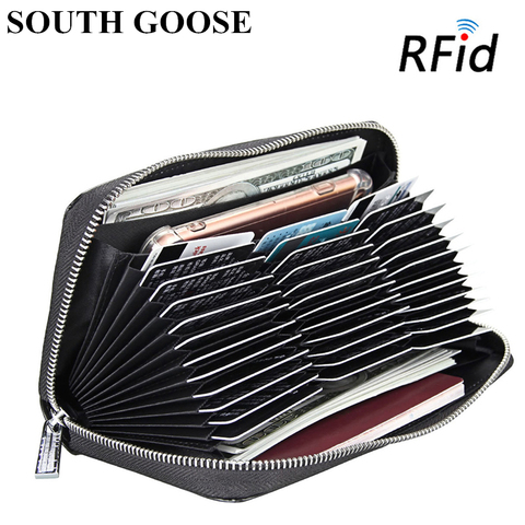 RFID Blocking Genuine Leather Credit Card Holder Unisex Card Wallets Men Anti Theft Organizer Bag Women Card Holder Travel Purse ► Photo 1/6