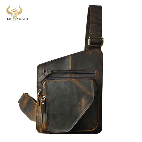 Men Crazy Horse Leather Casual Fashion Travel Waist Pack Chest Sling Bag Design One Shoulder Strap Crossbody Bag For Male B214 ► Photo 1/6
