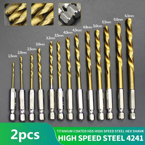 2pcs 13 size 1.5mm-6.5mm Drill Bit Set Titanium Coated HSS High Speed Steel Hex Shank Quick Change ► Photo 1/5
