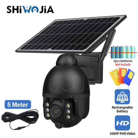 SHIWOJIA Outdoor Solar Camera 4G SIM GSM Wireless Security Black Detachable Solar Cam Battery CCTV Video Surveillance Phone ► Photo 1/6