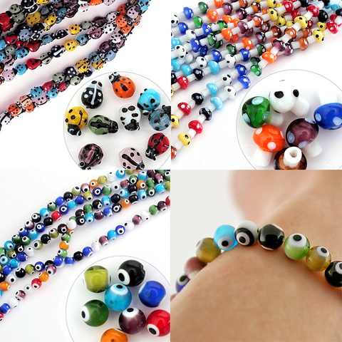 20-67Pcs/Lot Mix Color Mushroom Ladybug Beads Round Evil Eye Beads Lampwork Glazed Glass Beads for Bracelet DIY Jewelry Making ► Photo 1/6