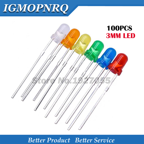 5Colors*20PCS=100PCS / 1Color=100pcs 3mm LED Diode 3mm round head fog red/yellow/white/green/blue led kit ► Photo 1/1