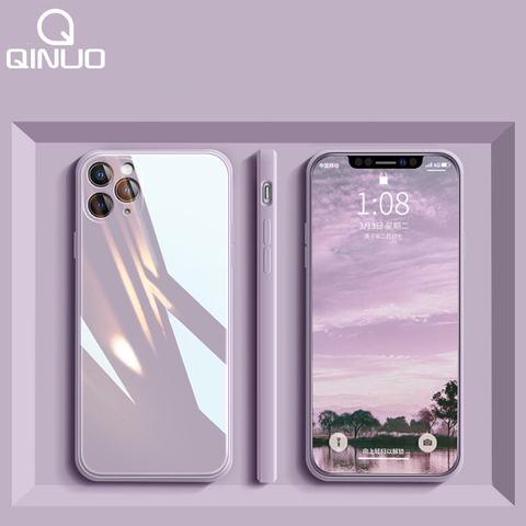 Square Liquid Tempered Glass Case For iPhone 11 12 Mini Pro Max XS XR X 7 8 Plus SE2022 Original Silicone Candy Cover Protection ► Photo 1/6