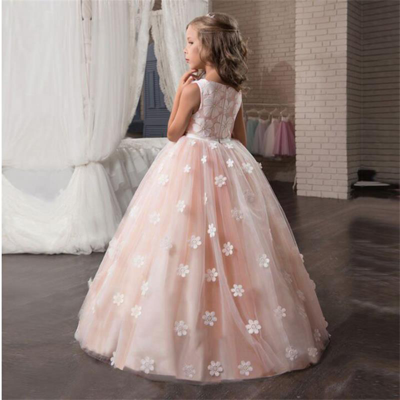 Fancy Flower Long Prom Gowns Teenagers Dresses for Girl Children