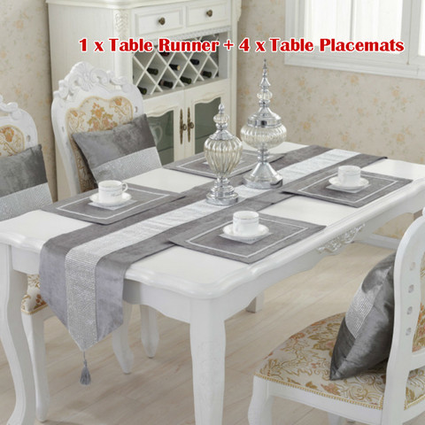 Modern Diamond Velvet Table Runner + 4 Dining Placemats Tablemats Home Decor Wedding Party Decoration NO CUSHION COVER ► Photo 1/6