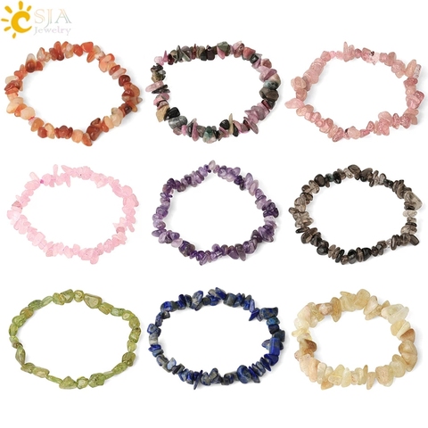 CSJA Irregular Chips Natural Stone Bracelet Asymmetry Beads Crystal Quartz Gravel Stretch Bracelets Bangles for Women Girls G365 ► Photo 1/6