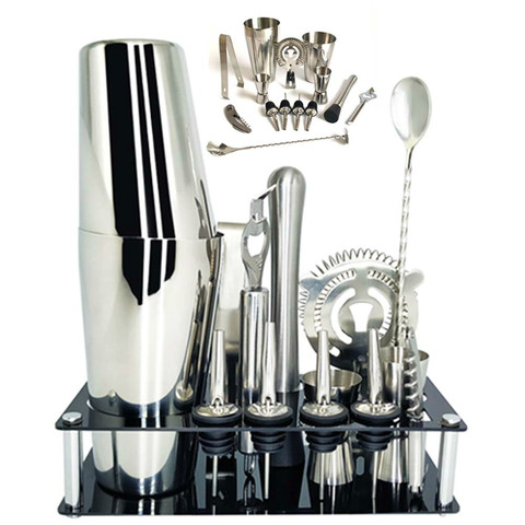 1-14 Pcs/set 600ml 750ml Stainless Steel Cocktail Shaker Mixer Drink Bartender Browser Kit Bars Set Tools With Wine Rack Stand ► Photo 1/6