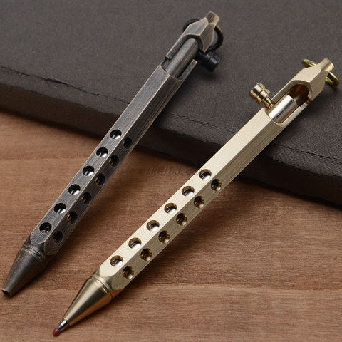 Solid Brass Gel Ink Pen Retro Hexagonal Bolt Action Writing Tool School Office Stationery Supplies ► Photo 1/6