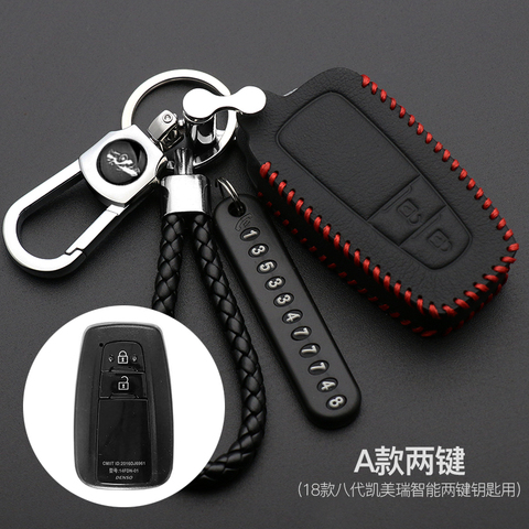 Car Leather Key Holder Cover Case Shell Chain For Toyota Camry Corolla C-HR CHR Prado 2022 Key Protection ► Photo 1/3