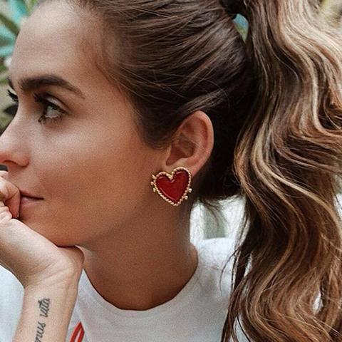 Vintage Women Red Heart Shape Cute Drop Earrings New Fashion Red Color Love Heart Statement Small Earrings for Women Gifts ► Photo 1/6