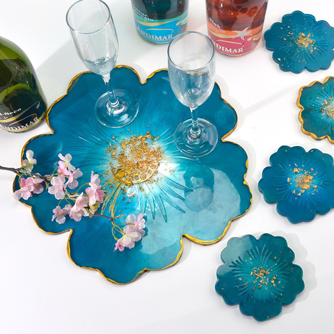 Flower Tea Cup Pad Molds Set DIY Handmade Crystal Big Flower Plate Clay Epoxy uv Resin Mold Silicone Craft Mold Art Home Decorat ► Photo 1/6