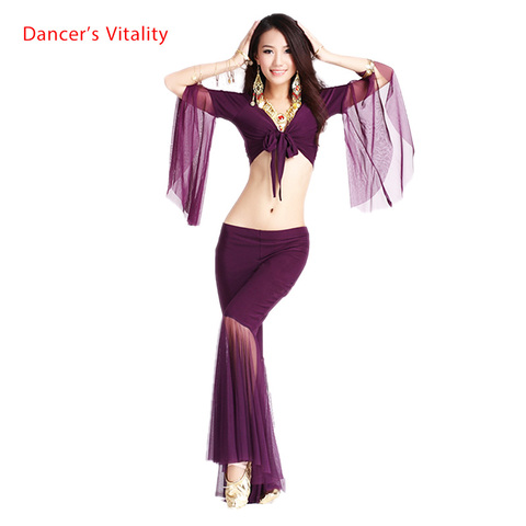 HOT SALE! mesh speaker sleeves belly dance set women 2pcs top and Five point trousers belly dance suit 12colors M and L ► Photo 1/6