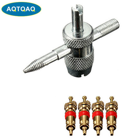1Set Copper Valve Core with 5-in-1 Tire Valve Stem  Removal Tool Tire Repair Tool Valve Core Removal Tool Tire Cleaning Tool ► Photo 1/6
