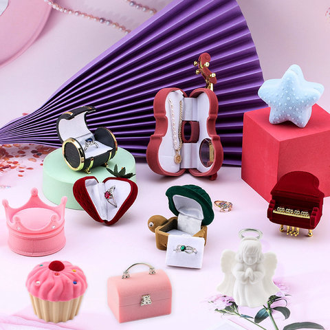 One Piece Velvet Jewelry Box Gift Box Container Wedding Ring Box Ring Case Earrings Holder For Jewelry Display& Jewelry Package ► Photo 1/6