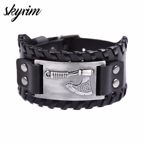 Skyrim Slavic Perun Axe Metal Crafts Connector Charms Leather Bracelet for Men Opal Viking Jewelry Wrap Wristband Bangle Jewelry ► Photo 1/6