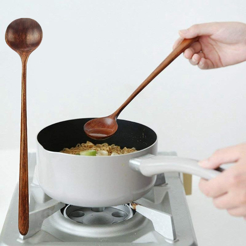 1pc Long Spoons Wooden Korean Style 10.9 inches 100% Natural Wood Long Handle Round Spoons for Soup Cooking Mixing Stirr ► Photo 1/6