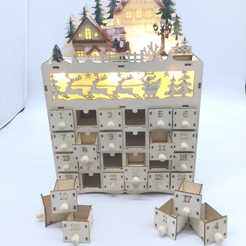 Christmas Wooden Advent Calendar Countdown Decoration 24 Drawers with LED Light ► Photo 1/5