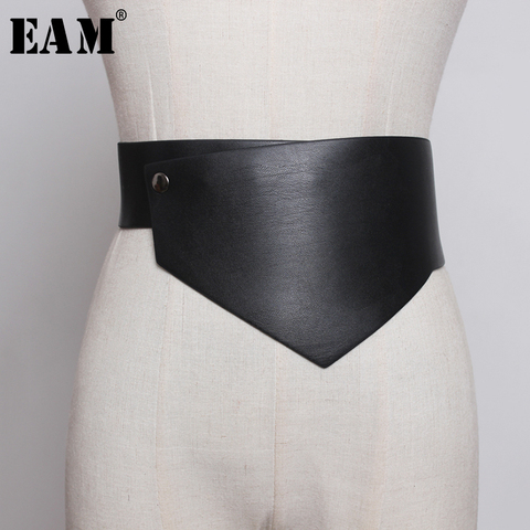 [EAM]  Pu Leather Black White Irregular Button Wide Long Belt Personality Women New Fashion Tide All-match Spring 2022 1U215 ► Photo 1/6