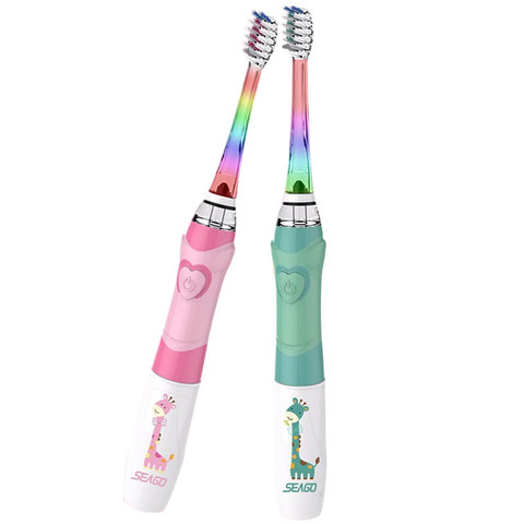 Seago Electric Toothbrush for Kids Cute Colorful LED Flashlight 16000 Strokes 1 Brush Handle+2 Replacement Heads Children Age3+ ► Photo 1/6