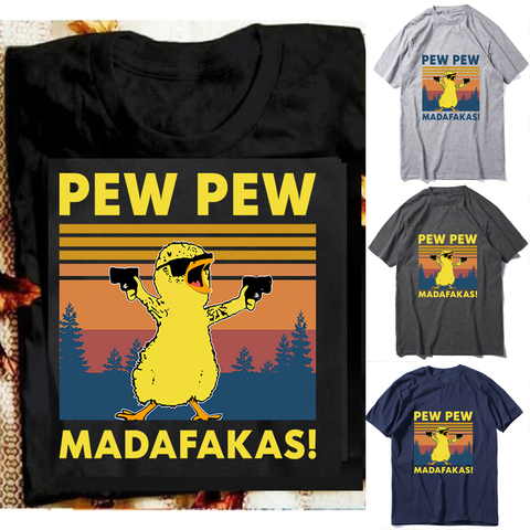 2022 Funny Chicken Pew Pew Madafakas Gangster Meme T-Shirt Vintage Men Cotton Tee Top ► Photo 1/6