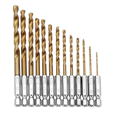 13PC Titanium Coated HSS Drill Bits Set for Metal with 1/4