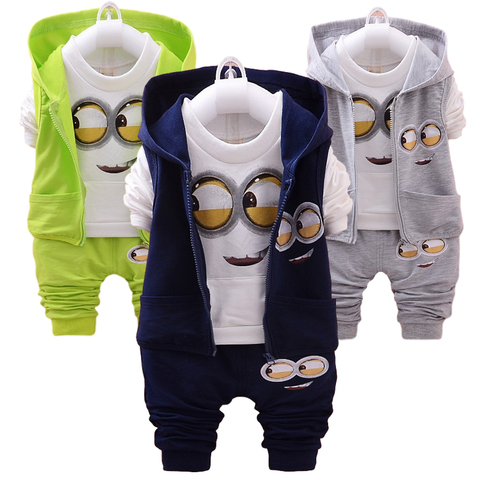 3PCS Baby Boys Girls New Minion Clothing Set Long Sleeve Shirt+Pants+Vest Hoodie 