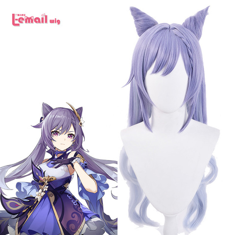 L-email wig Game Genshin Impact Keqing Cosplay Wigs Ponytails Mixed Purple Cosplay Wig with Ears Heat Resistant Synthetic Hair ► Photo 1/6