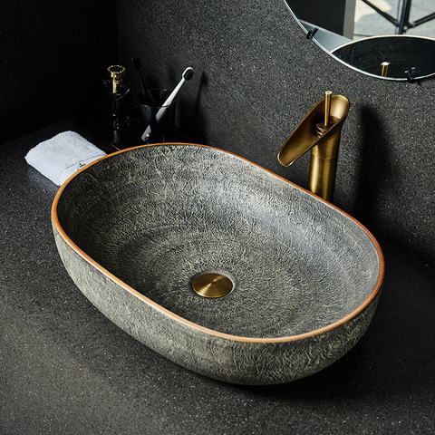 Green Europe Vintage Style Washbasin Artistic Bathroom Sink ceramic wash basin bowl With Tap ► Photo 1/5
