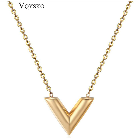 Fashion Brand V Letter Pendant Necklace For Woman Stainless Steel Women Necklace Luxury Jewelry Female Costume Accessories ► Photo 1/6