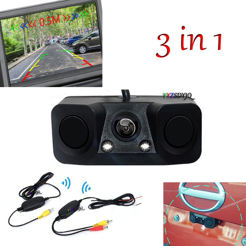 Wireless 3in1 Styling  Reversing Radar Car Parking Sensors RearView Backup Wide angle camera night vision ► Photo 1/6