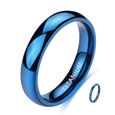 Eamti 2/4mm Titanium ring Polished Blue For Men and Women Cool Rings for Party Unisex Wedding Band Couple Jewelry Love Gift ► Photo 1/6