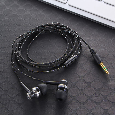 1Pcs Hot High Quality Wired Earphone Stereo In-Ear 3.5mm Nylon Weave Cable Earphone Headset With Mic For Laptop Smartphone Gifts ► Photo 1/6