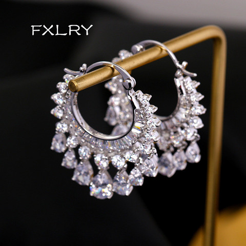 FXLRY elegant White color cubic zircon waterdrop tassel dangle earrings party bridal wedding jewelry ► Photo 1/5