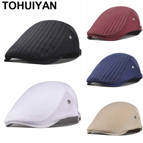 [TOHUIYAN] Fashion Solid Gatsby Cap Men Women Casual Ivy Hat Summer Breathable Mesh Flat Cabbie Cap Unisex Boinas Newsboy Caps ► Photo 1/6