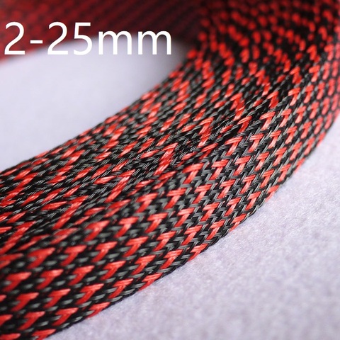 Black Red PET Braided Wire Sleeve 2 4 6 8 10 12 14 16 18 20 25mm Tight High Density Insulated Cable Protect Expandable Colorful ► Photo 1/5