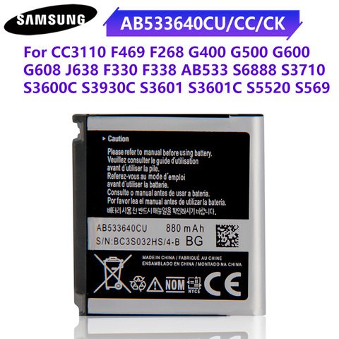 Genuine Battery AB533640CU AB533640CC AB533640CK AB533640CE For Samsung S6888 G500 S3600C S3930C S3601 S3600c S5520 S569 880mAh ► Photo 1/6