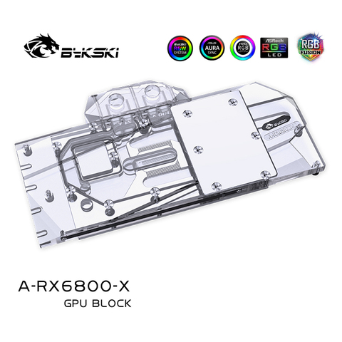 Bykski Water Block Use for AMD Radeon RX6800 / 6800XT RDNA2 Reference Edition GPU Card / Full Cover Copper Radiator / RGB Light ► Photo 1/6