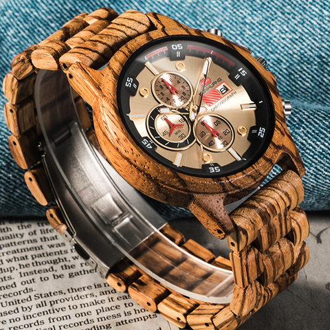 Wood Watch Men Chronograph Luxury Military Sport Watches Stylish Casual Personalized Wooden Quartz Watches Relogio Masculino ► Photo 1/6