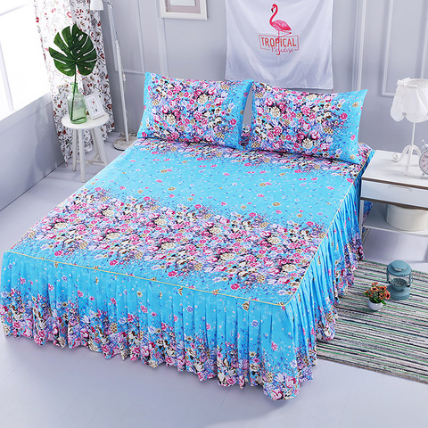 3Pcs/Set Korean Brushed Printed Bed Skirt Bed Cover Student