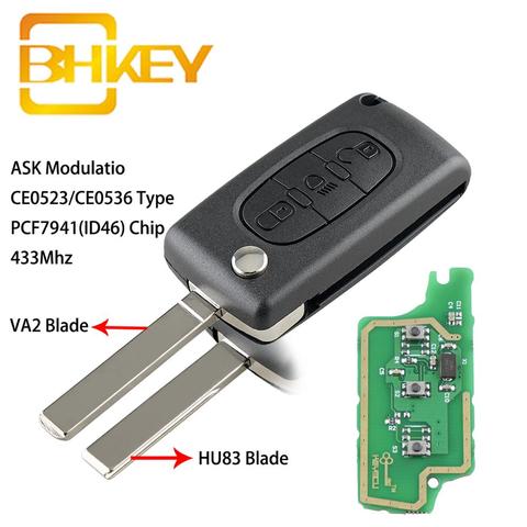 BHKEY For Citroen Key 3 Buttons Flip Smart Car Key for Car For Citroen C2 C3 C4 C5 C6 C8 before 2011 Car Remote Keys ► Photo 1/6