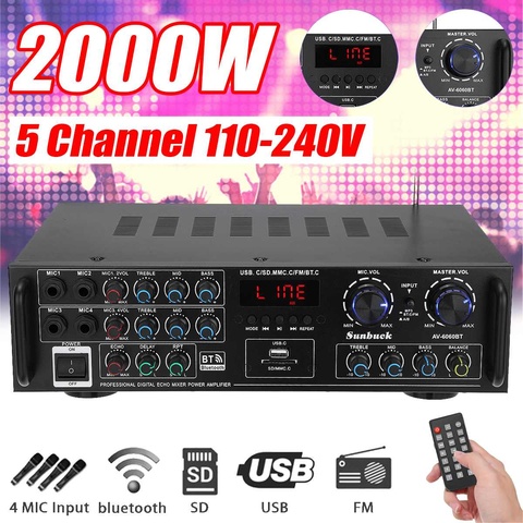 5CH Home HIFI Digital Amplifier Bluetooth 5.0 AV-6060BT Audio Power 800W Car Stereo Amplifier Karaoke Professional Amp Subwoofer ► Photo 1/6