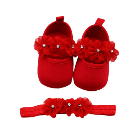 Baby Baptism Shoes and Headband Set Soft Sole Floral Mary Jane Flats and Hairband 2 Piece Set for Infant Baby Girls ► Photo 1/6