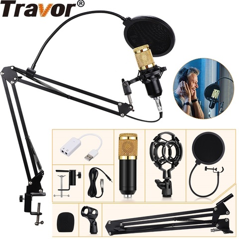 Travor BM800 Condenser Audio 3.5mm Wired Microphone Professional Studio Microphone For Radio Braodcasting Singing Mic Holder ► Photo 1/6