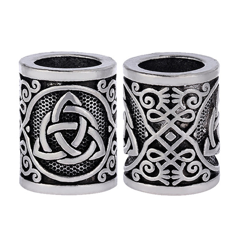 5pc Vintage Antique Silver Hair Braid Beard Dreadlock Beads Rings Tube Viking Rune Charm Pendant for DIY Necklace Jewelry Making ► Photo 1/6