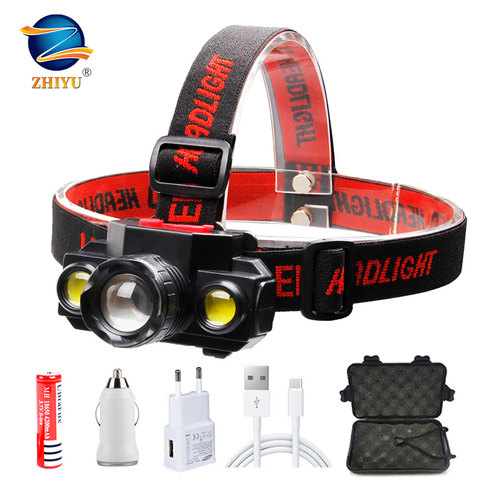ZHIYU Portable T6 COB Headlamps 4 Modes 18650 Head Flashlight USB Rechargeable Handband Lights Zoomable Mini Fishing Headlights ► Photo 1/6