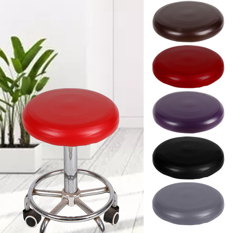 Salon PU Leather Bar Round Elastic Seat Cushion Slipcover Small Stool Cover Stretch Solid Color Hotel Home Chair Protector ► Photo 1/6