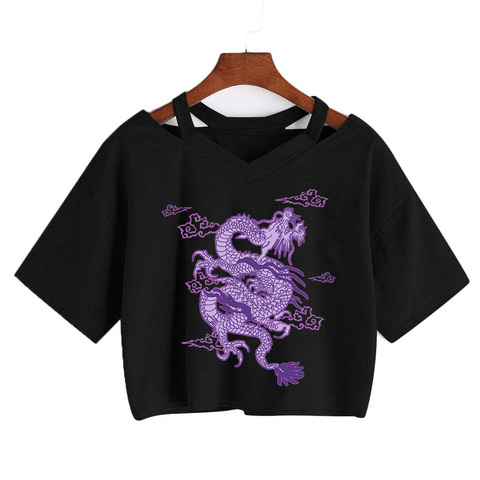 Woman T-shirts Harajuku Dragon kpop ropa y2k Crop Tops Aesthetic Vintage Femme V-neck Tops korean Punk Streetwear Gothic Tee ► Photo 1/5