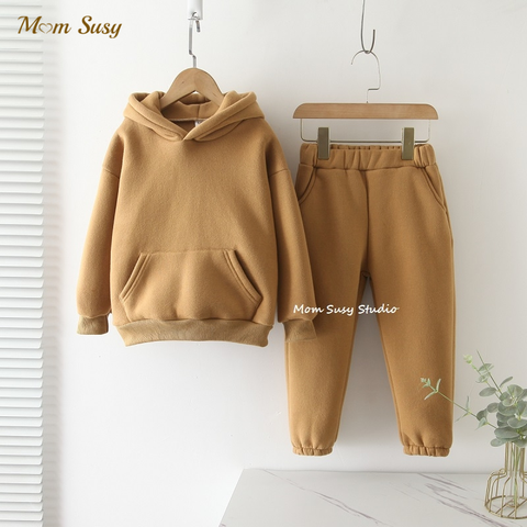 Mom Susy Baby Girl Boy Cotton Clothes Set Hoodie+Jogging 2PCS Warm Fleece Lining Child Sport Set Loungewear Winter Spring Autumn ► Photo 1/6